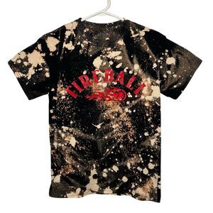 Fireball Cinnamon Whisky T-Shirt Bleach Splatter Short Sleeve Womens Sz S Black